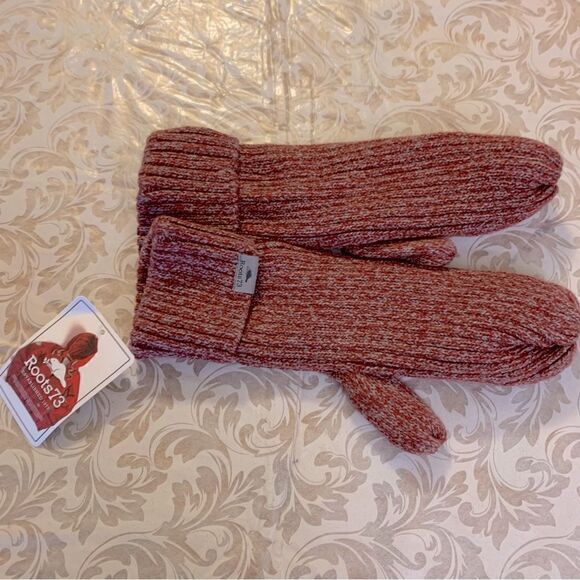 Roots 73 Mittens Dark Red Heather Sz L/XL NWT Unisex - Picture 1 of 4